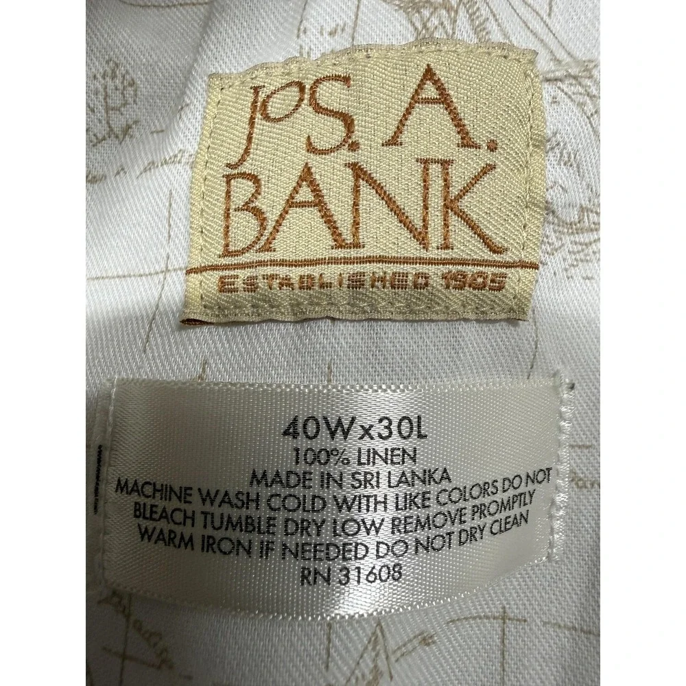 Jos A Bank Linen Dress Pants Mens 40x29 White Pleated Classic Fit Summer Wedding